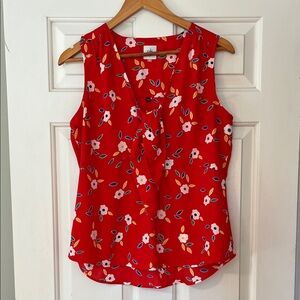 Cabi Tied-Up Top— Red Floral tie-front Sleeveless Top